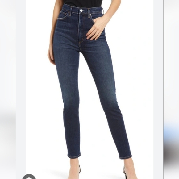 Agolde Pinch Waist High Rise Jeans In Dark Wash Non-distressed 27 Slim Ankle - Picture 1 of 7
